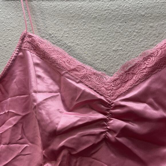 VTG Worthington Satin Lace Camisole Tank Top Whimsy Fairy Cropped Pink Y2K SZ L - Picture 2 of 6